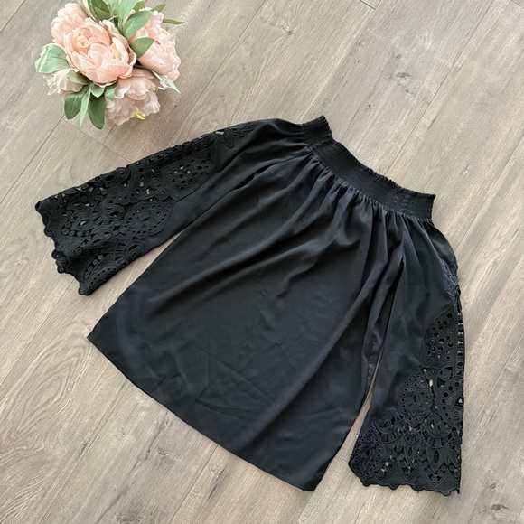 Kobi Black Lace Off Shoulder Long Sleeve Top - Picture 2 of 6